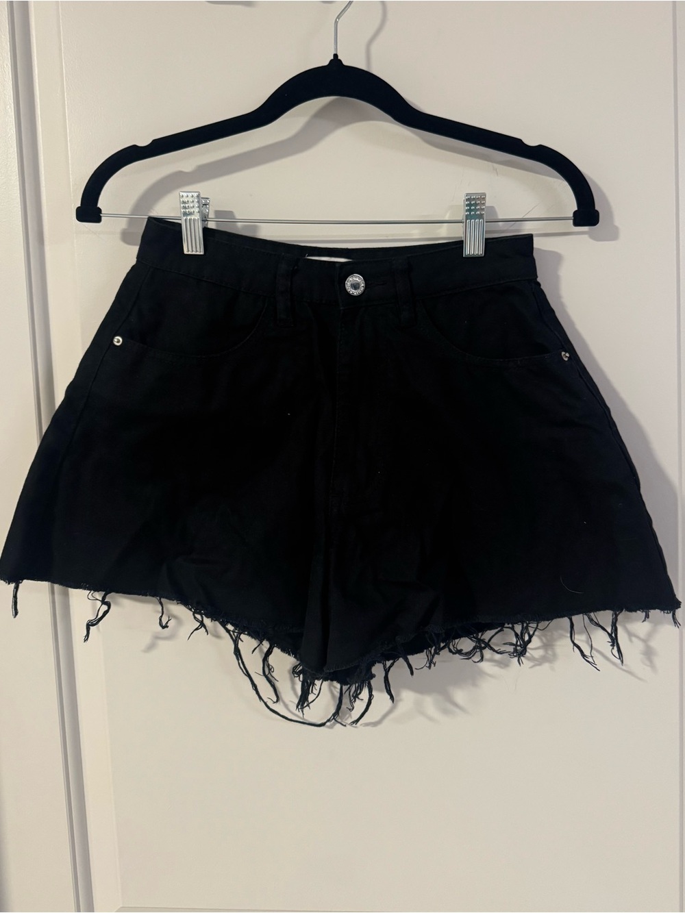 WeWoreWhat Black Frayed High-Rise Denim Shorts Women’s Size 24